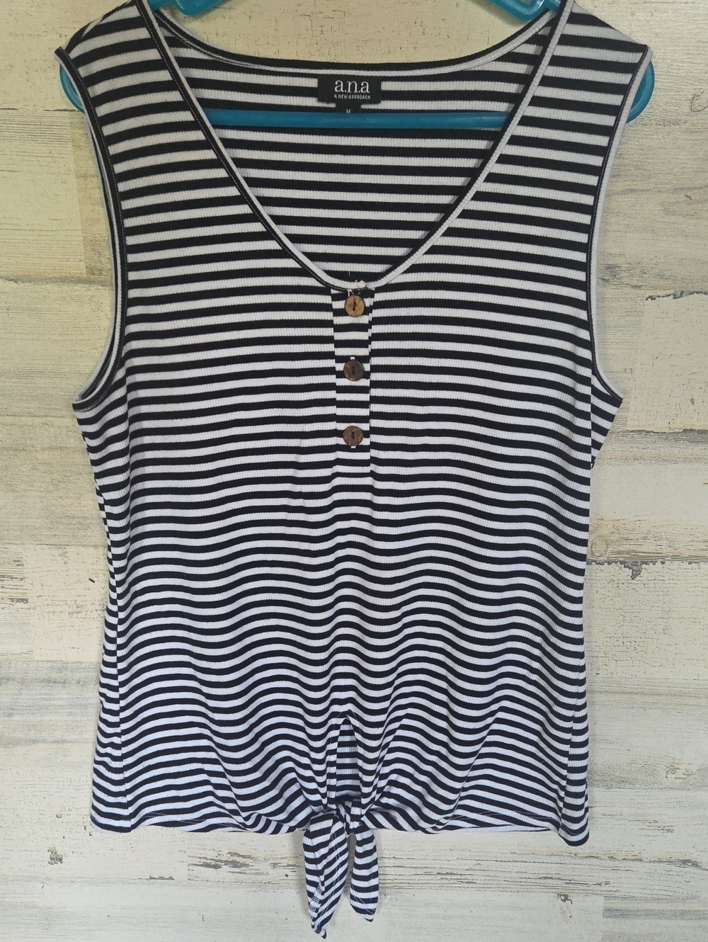 a.n.a Black & White Striped Tie-Front V-Neck Tank